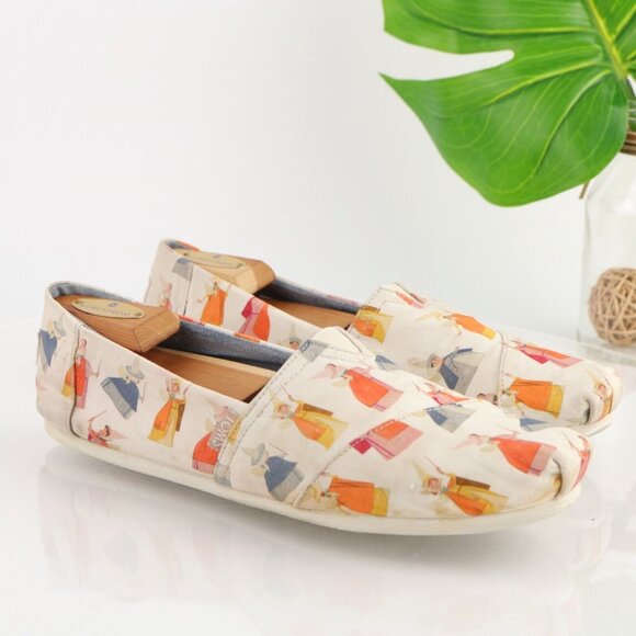 Toms Shoes - Toms Disney Womens Alpargata Flats Size12 Beige Fairy Godmother Printed Canvas